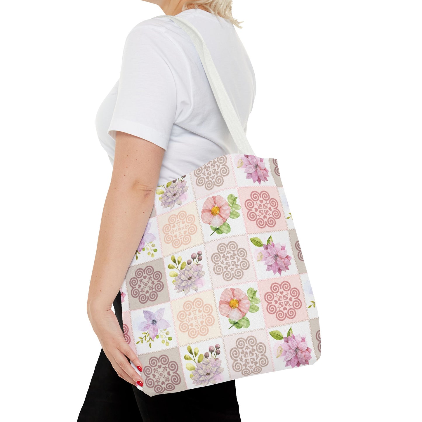 Tote Bag (AOP) - Hmong Inspired Design - Fall Watercolor Theme - Patch Square Pattern