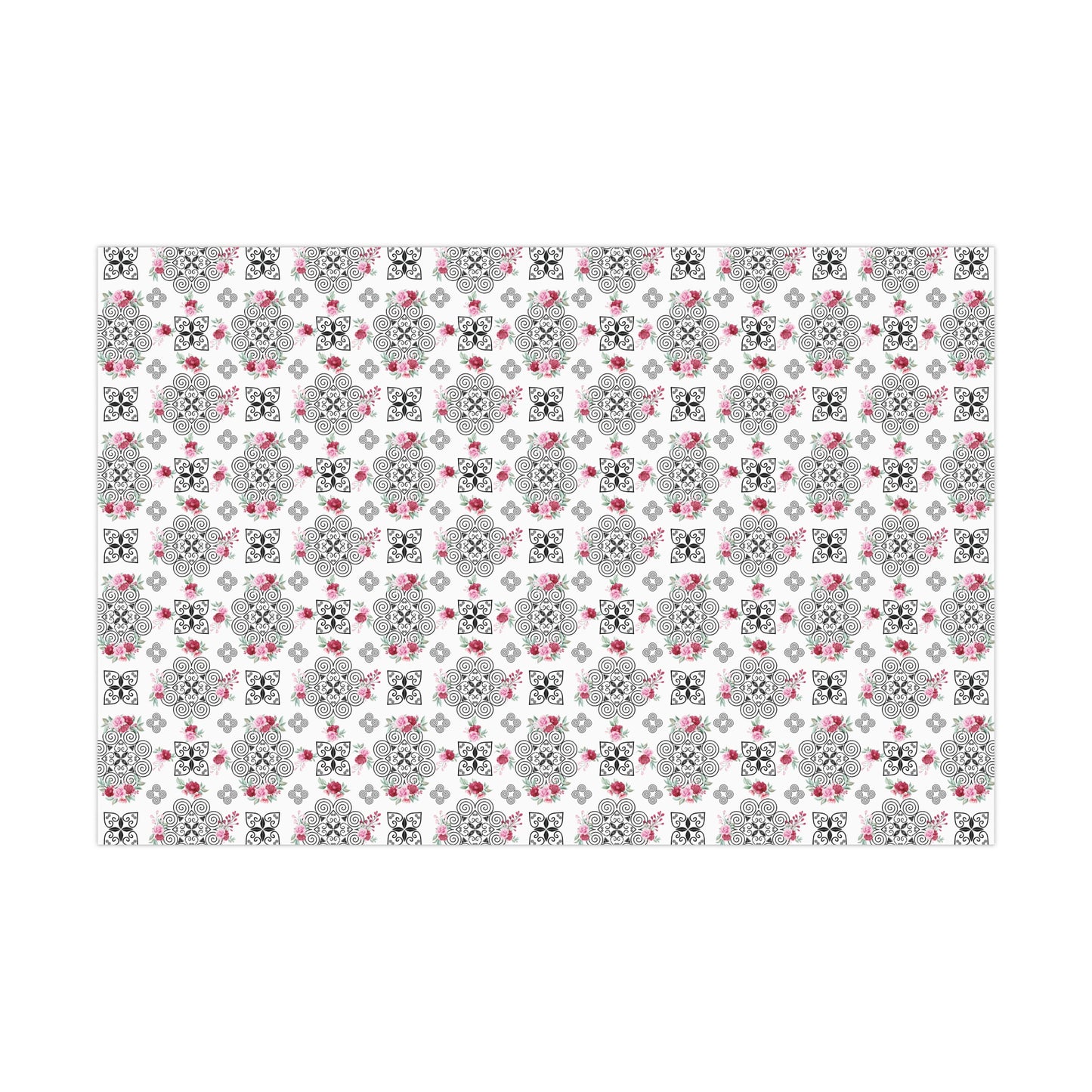 Gift Wrap Papers - Hmong Inspired Design - Red and Pink Watercolor Florals Flowers