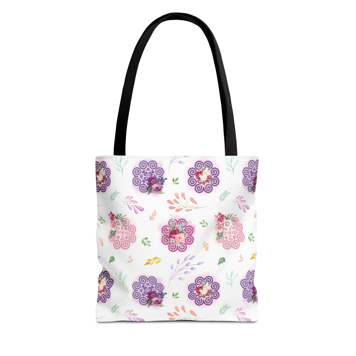 Tote Bag (AOP) - Hmong Inspired - Pink Purple Theme - Watercolor Leaves - White BG