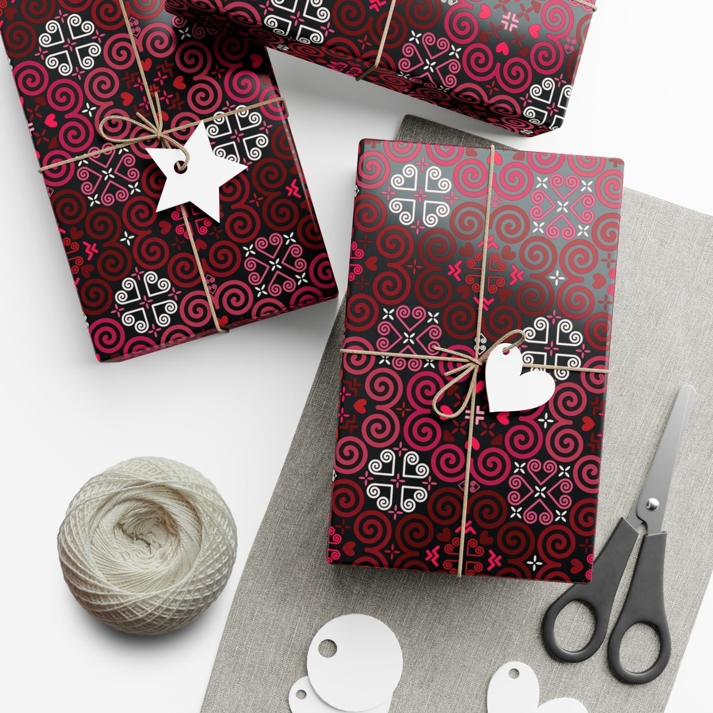 Gift Wrap Papers - Hmong Inspired - Cute Bright Colorful Bold Textured Watercolor - Bright Red Pink Theme