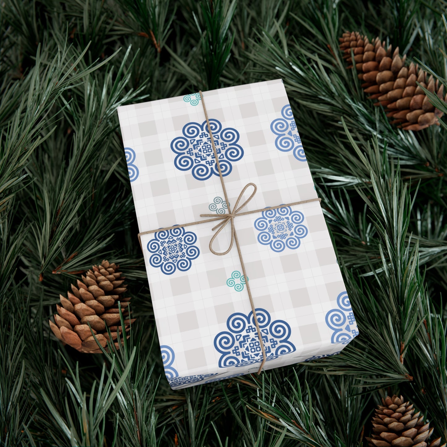 Gift Wrap Papers - Hmong Inspired - Blue Neutral Theme - Plaid Pattern BG