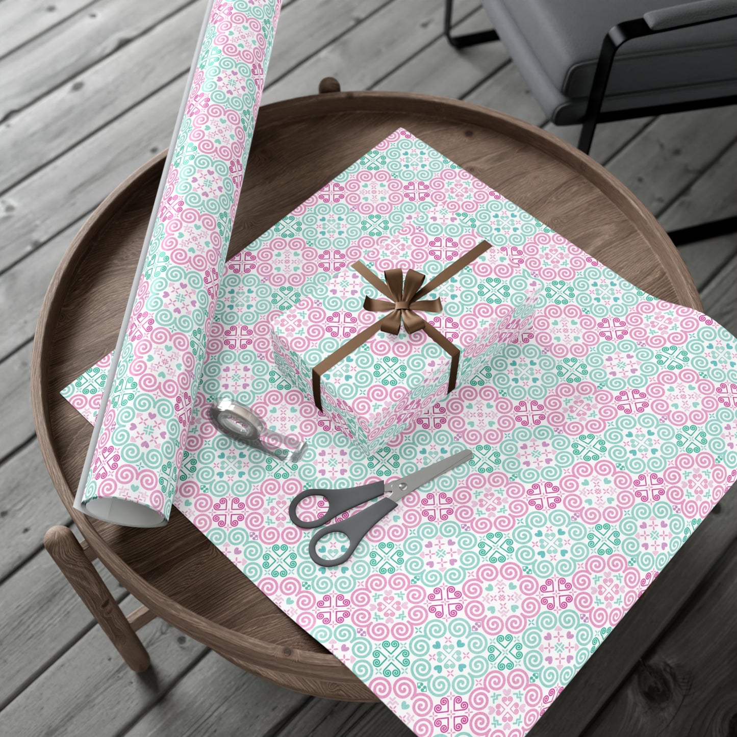Gift Wrap Papers - Hmong Inspired - Cute Bright Colorful Bold Textured Watercolor - Pastel Pink Mint Theme