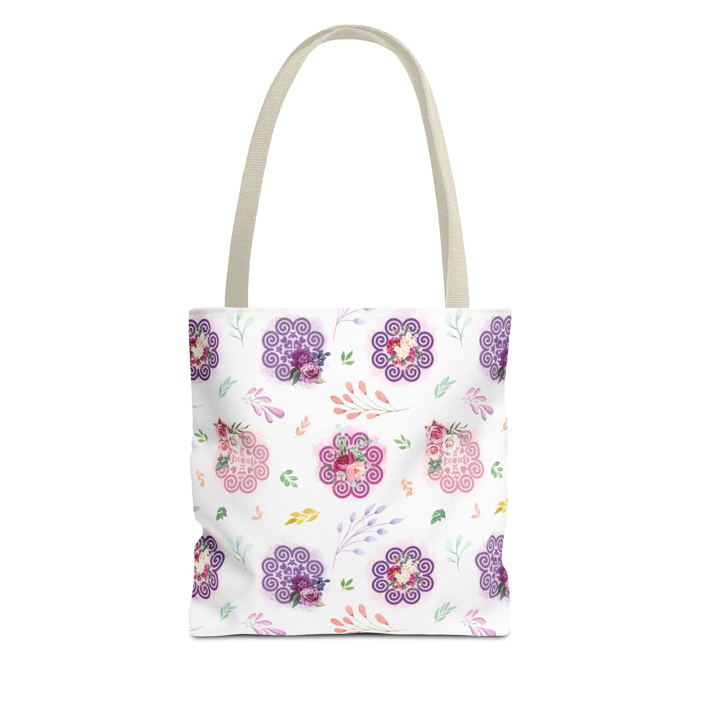 Tote Bag (AOP) - Hmong Inspired - Pink Purple Theme - Watercolor Leaves - White BG