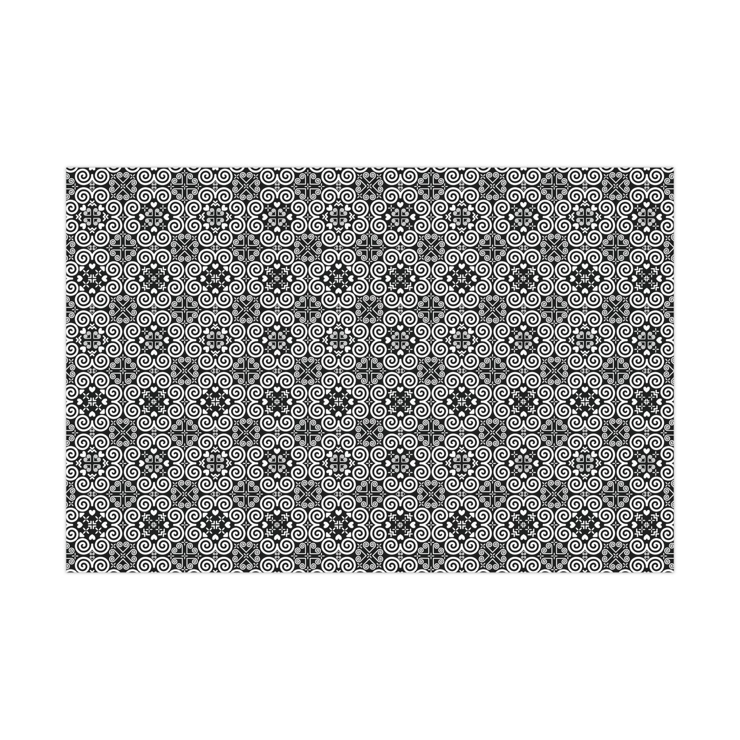 Gift Wrap Papers - Hmong Inspired - Cute Bold - White on Black Theme Seamless BG