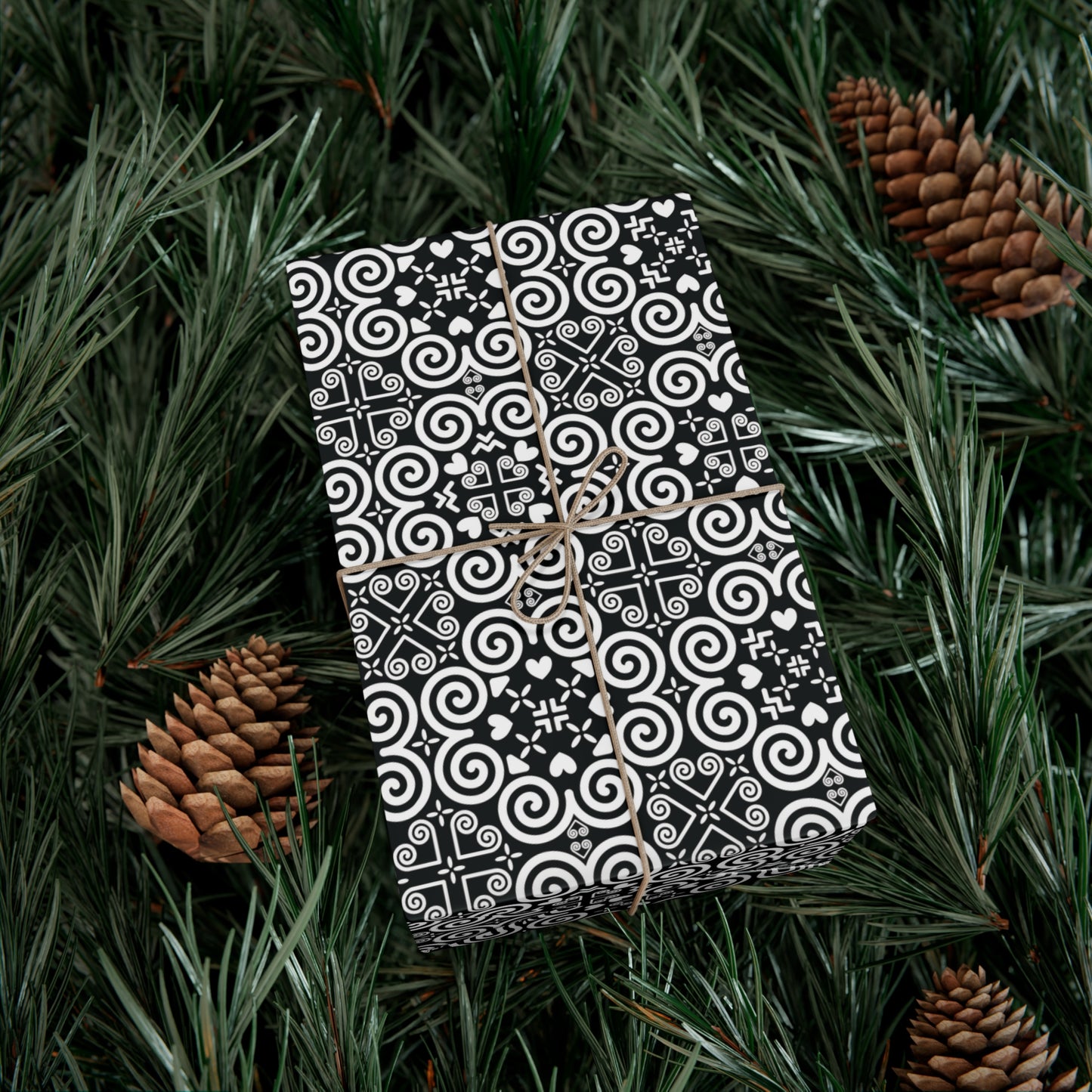 Gift Wrap Papers - Hmong Inspired - Cute Bold - White on Black Theme Seamless BG