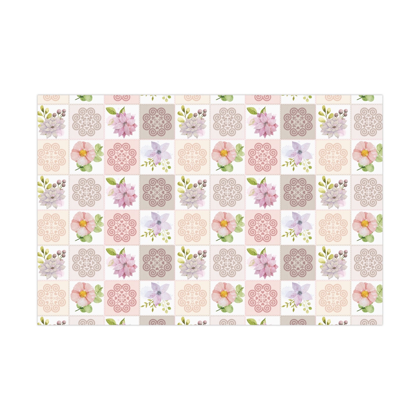 Gift Wrap Papers - Hmong Inspired - Fall Theme - Watercolor Florals Flowers Patch Square - Pattern BG