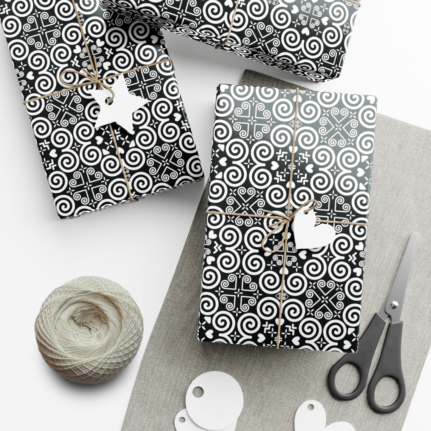 Gift Wrap Papers - Hmong Inspired - Cute Bold - White on Black Theme Seamless BG