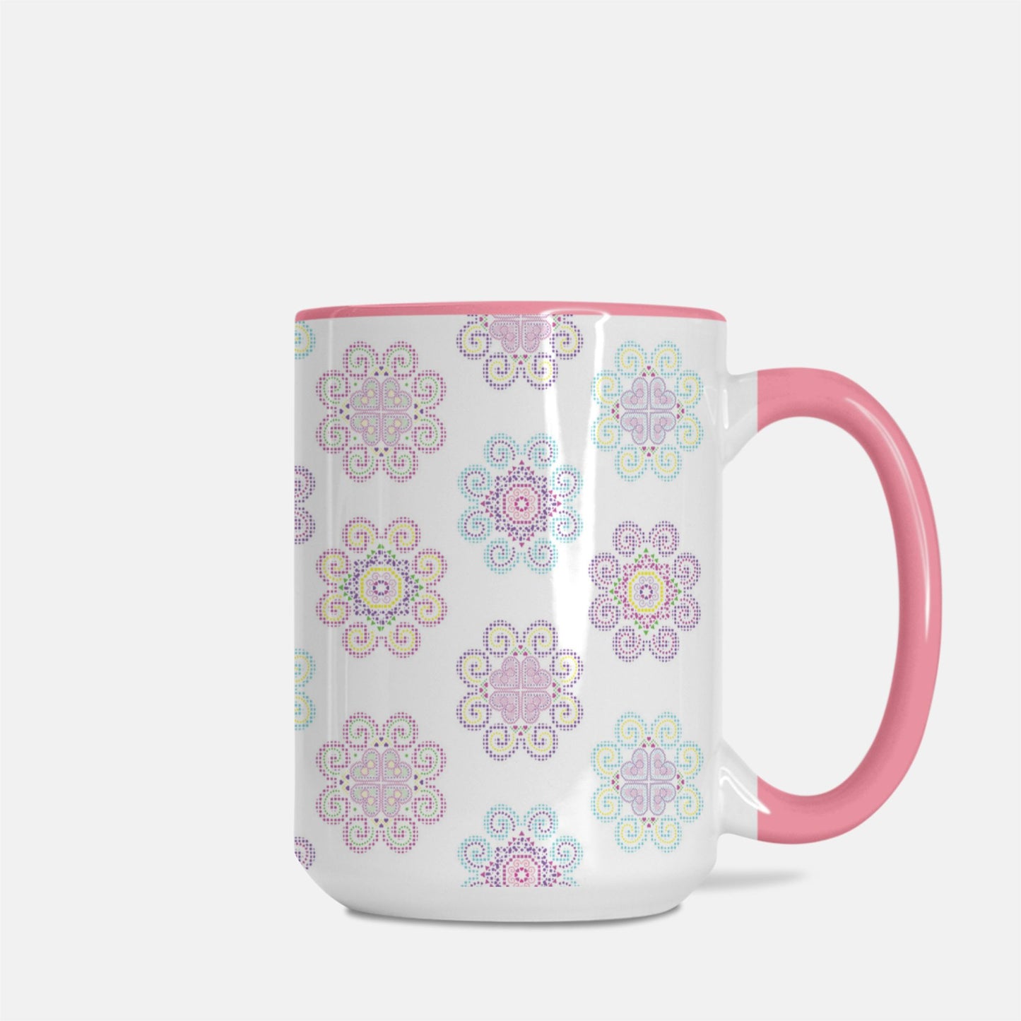 Mug Deluxe 15oz. (Pink + White) Hmong Inspired Design