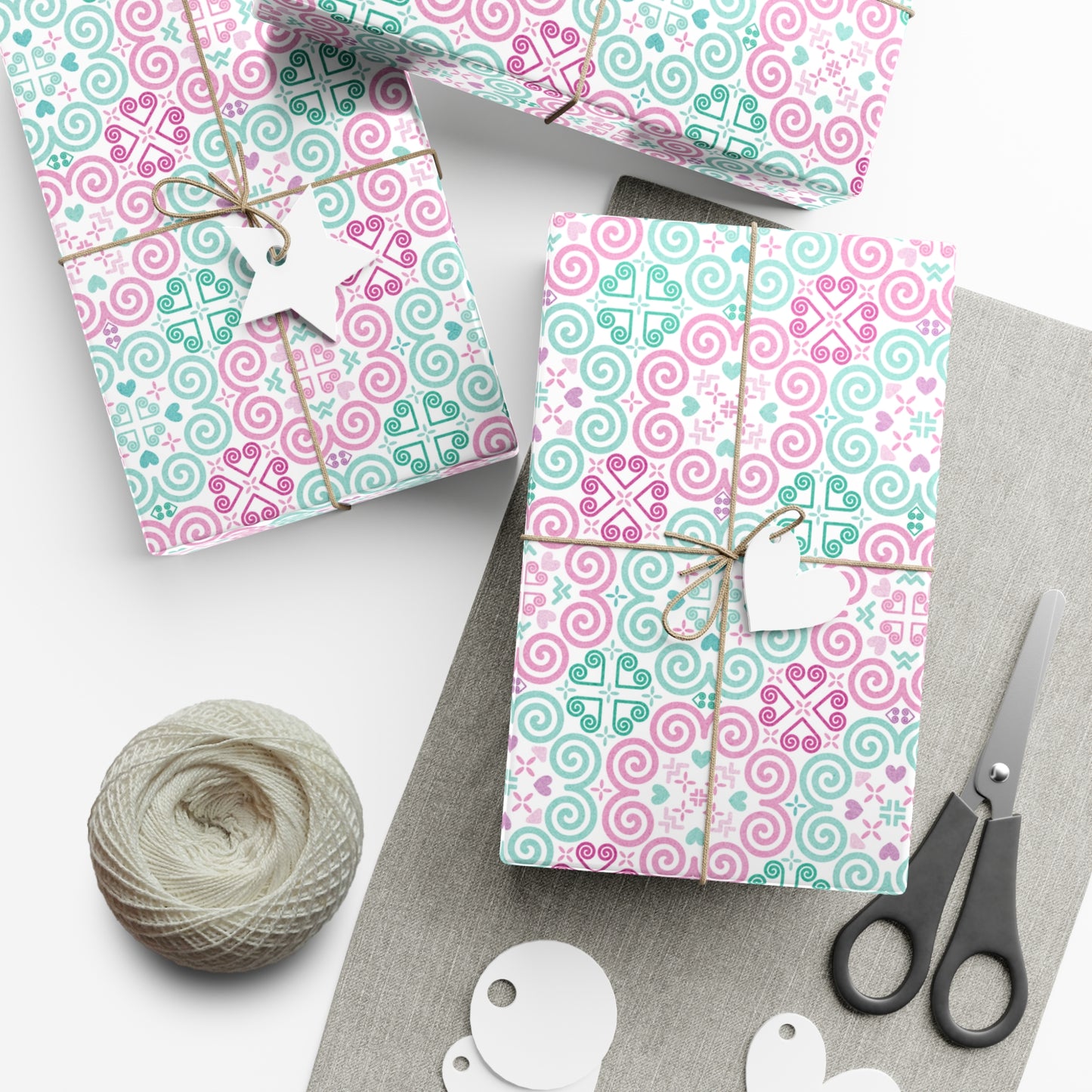 Gift Wrap Papers - Hmong Inspired - Cute Bright Colorful Bold Textured Watercolor - Pastel Pink Mint Theme
