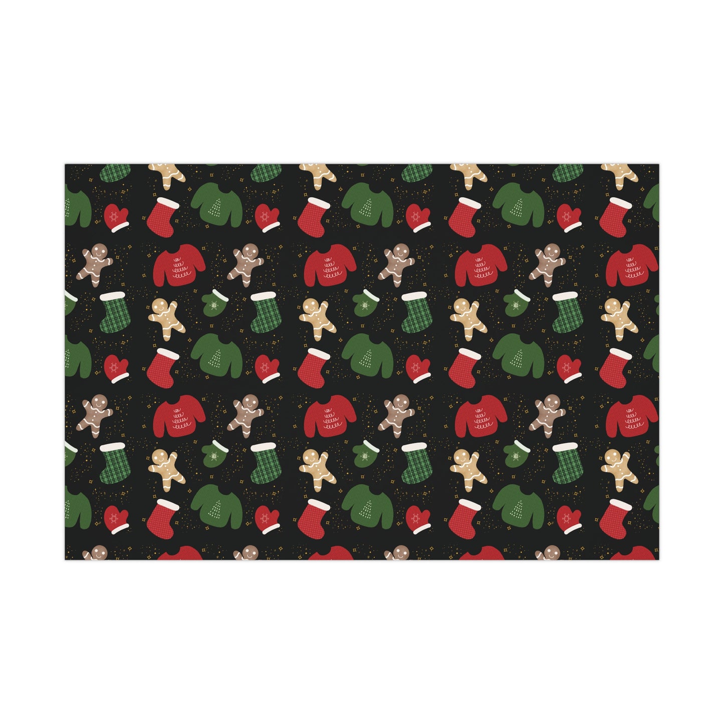 Gift Wrap Papers - Christmas Theme - Sweaters Stockings Mittens Gingerbread - Black BG