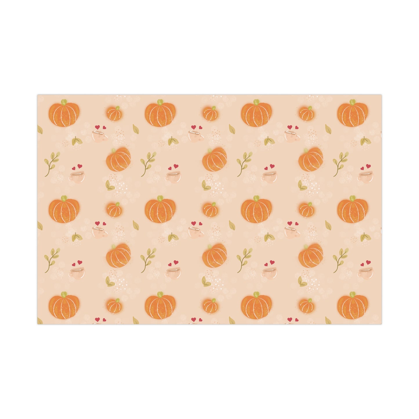 Gift Wrap Papers - Autumn Fall Theme - Pumpkins Leaves Coffee - Pattern BG - SMALLER