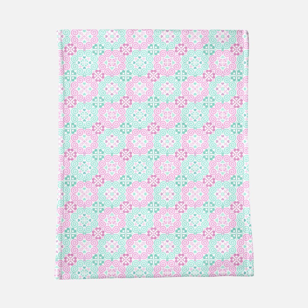 Minky Blanket - Hmong Inspired - Cute Bright Colorful - Watercolor Textured - Pink Mint Pastel Theme