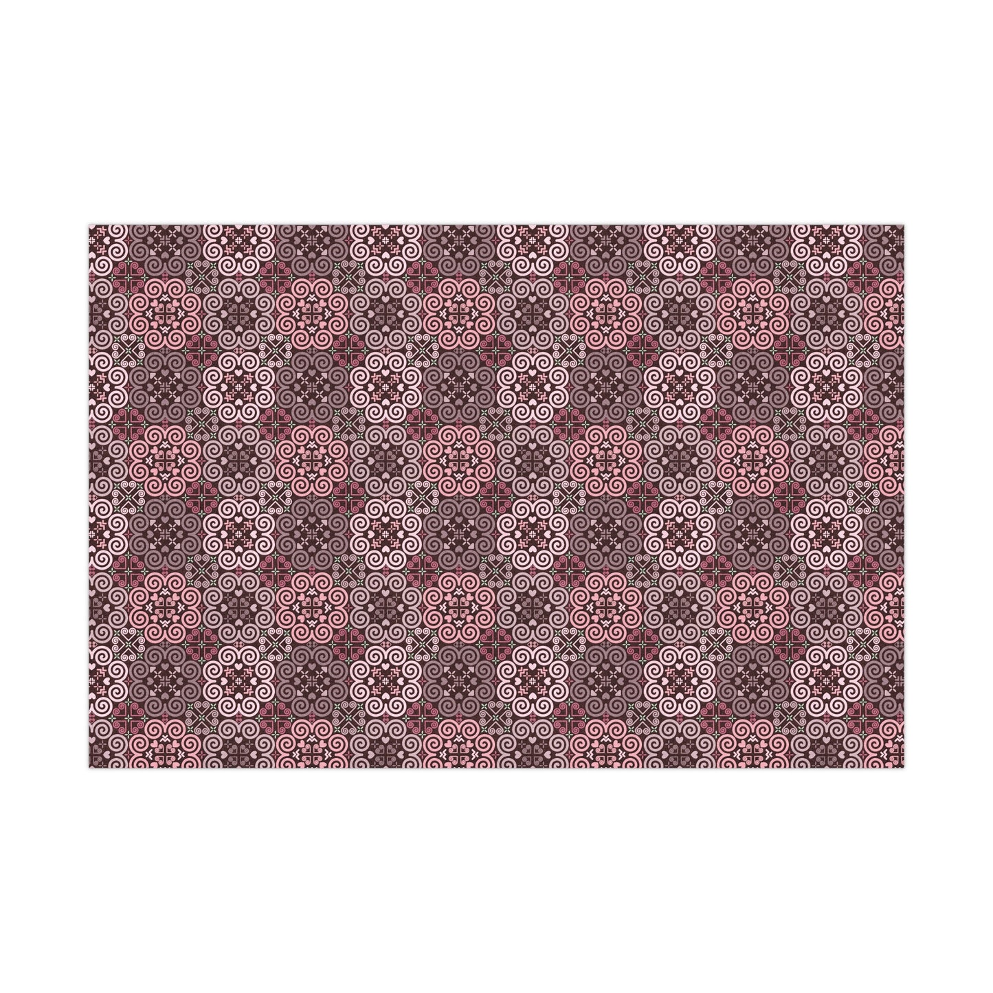 Gift Wrap Papers - Hmong Inspired - Cute Bright Colorful Bold Textured Watercolor - Pink Red Brown Theme on Dark Brown BG