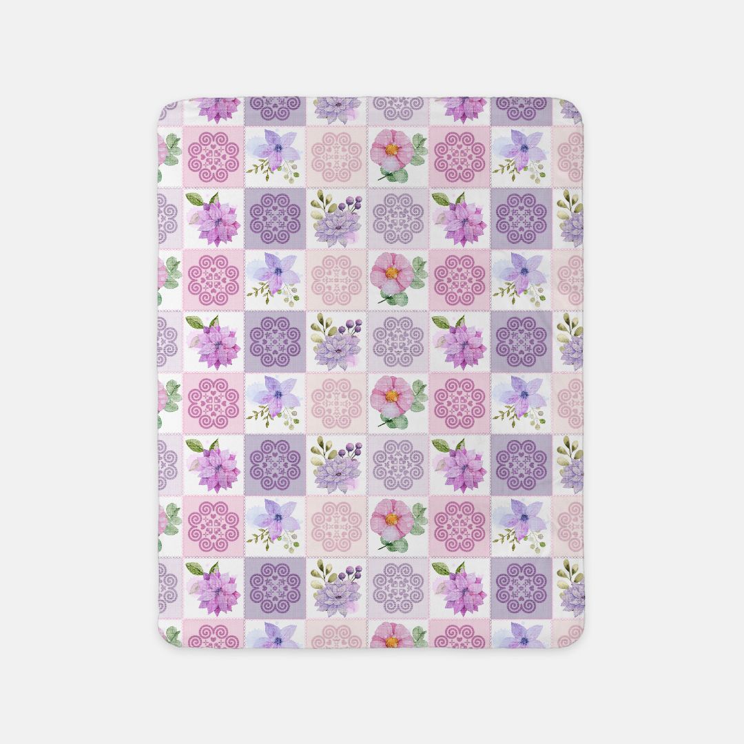 Sherpa Blanket (SAND) - Hmong Inspired - Pink Purple Theme - Patch Square Pattern