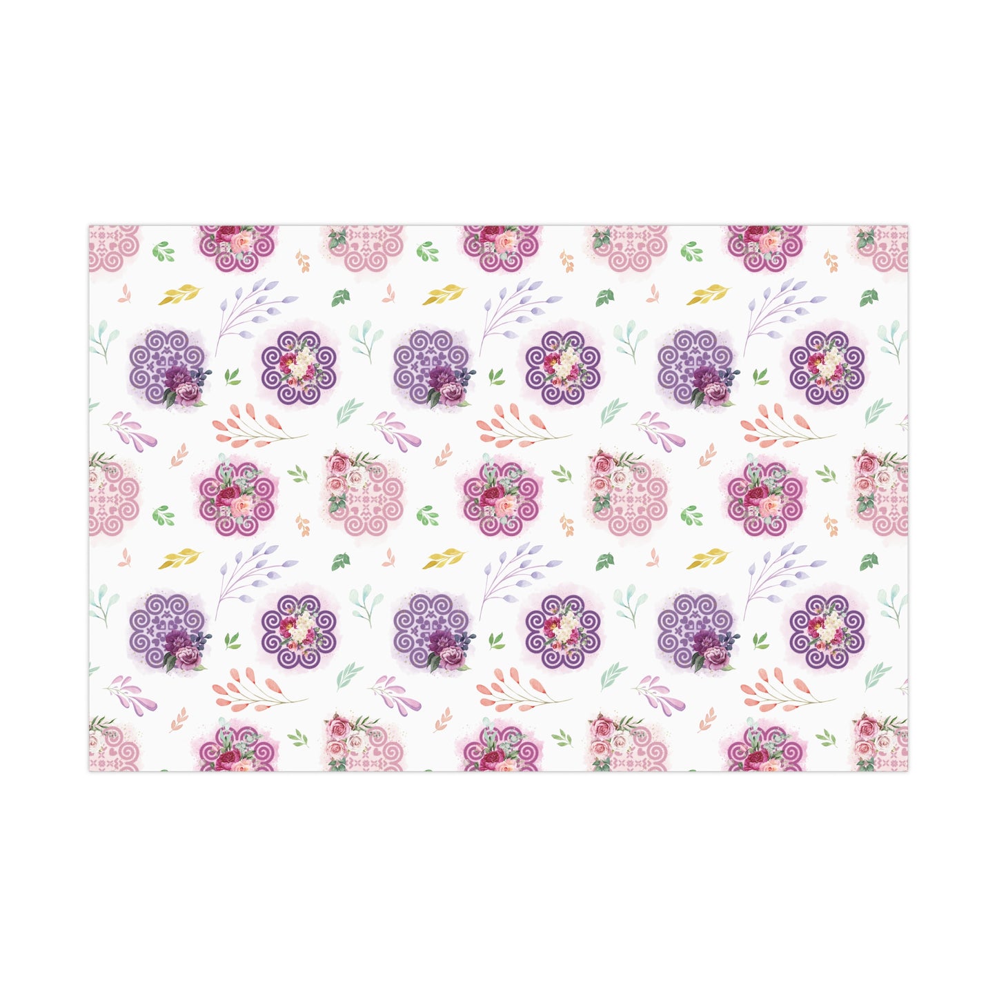 Gift Wrap Papers - Hmong Inspired - Pink Purple Patch Watercolor Leaves - Pattern BG
