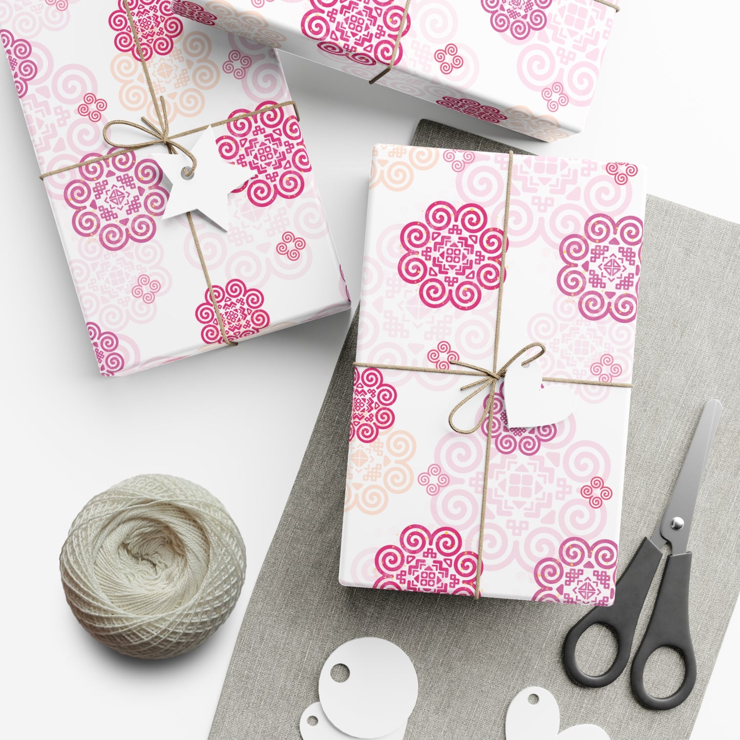 Gift Wrap Papers - Hmong Inspired - Pink Theme - Silhouette Pattern BG