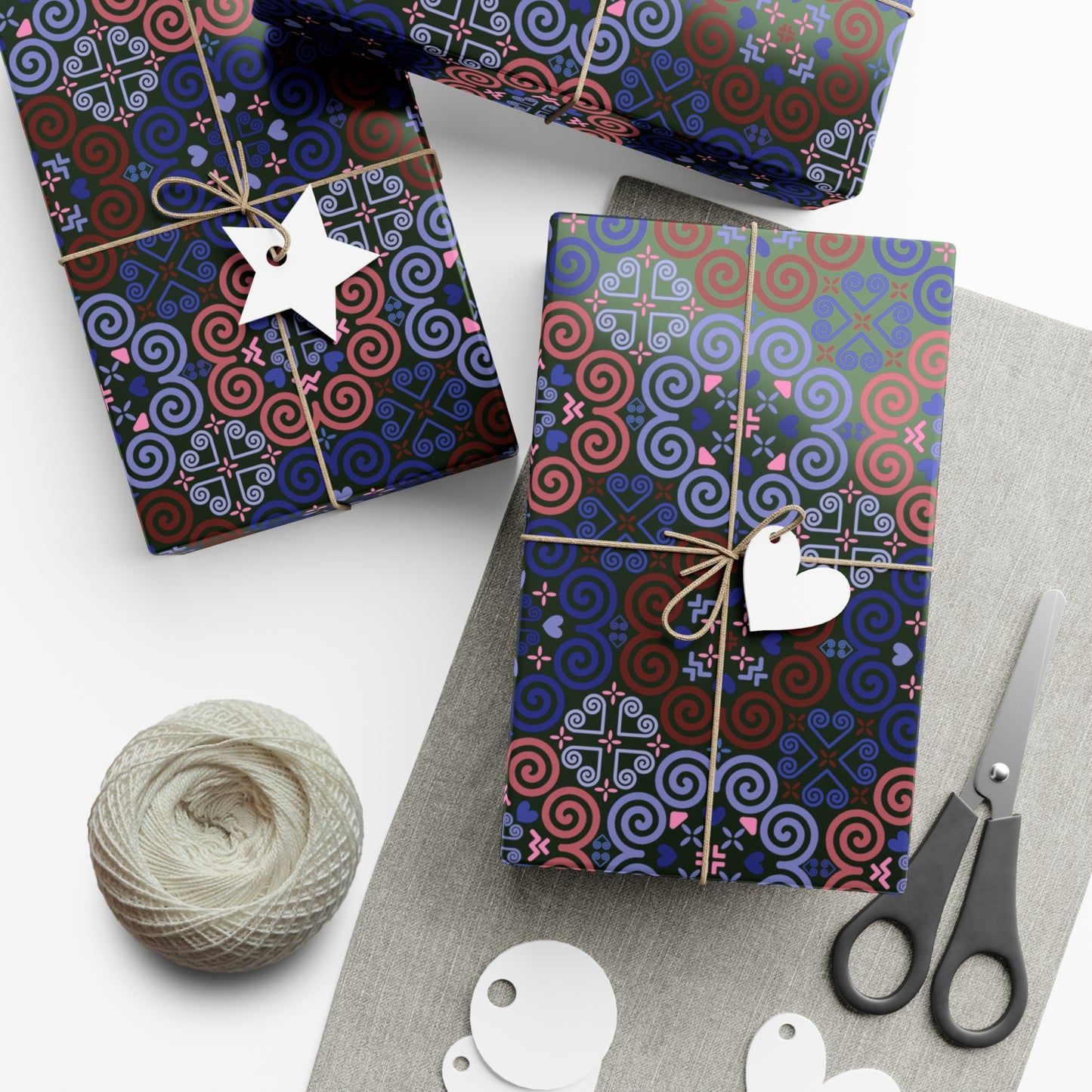 Gift Wrap Papers - Hmong Inspired - Cute Bright Colorful Bold - Blue Brown Dark Theme