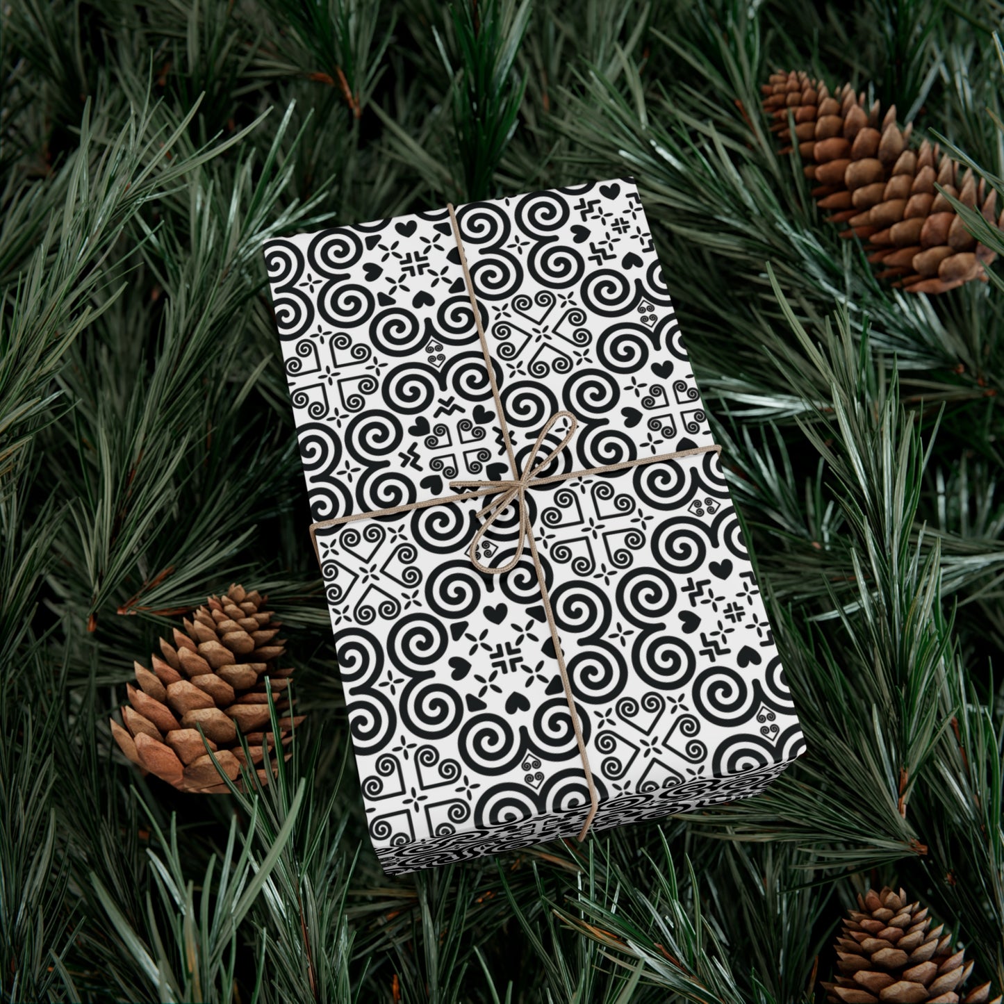 Gift Wrap Papers - Hmong Inspired - Cute Bold - Black on White Theme Seamless BG