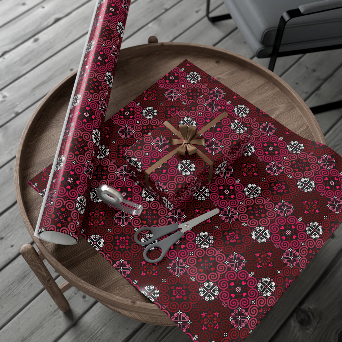 Gift Wrap Papers - Hmong Inspired - Cute Bright Colorful Bold Textured Watercolor - Bright Red Pink Theme