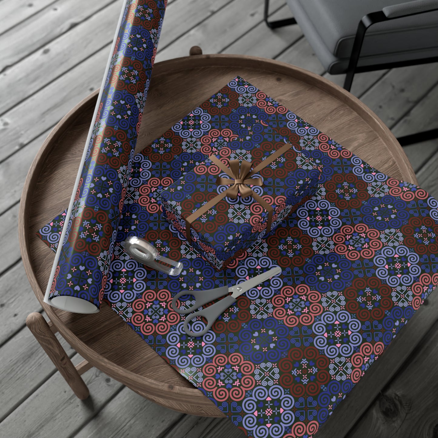 Gift Wrap Papers - Hmong Inspired - Cute Bright Colorful Bold - Blue Brown Dark Theme