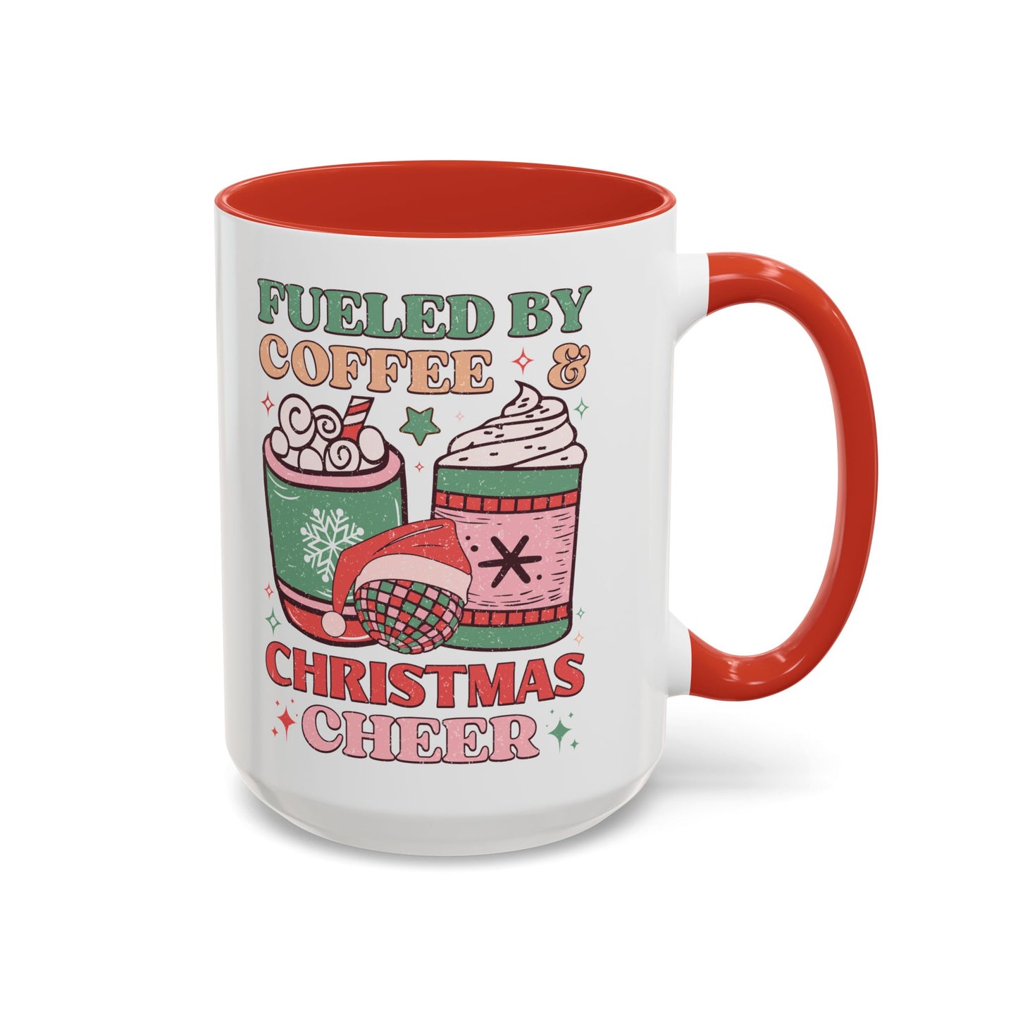 Coffee Mug Cup (11, 15oz) - Fueled by Coffee and Christmas Cheer - Retro Style Theme