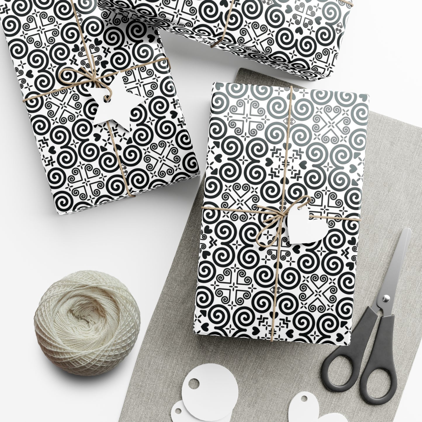 Gift Wrap Papers - Hmong Inspired - Cute Bold - Black on White Theme Seamless BG