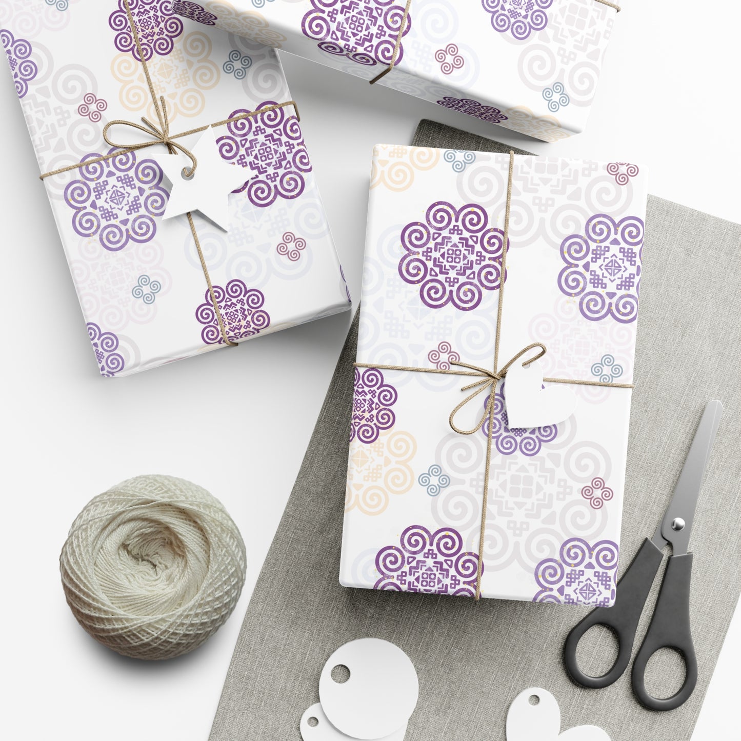 Gift Wrap Papers - Hmong Inspired - Purple Theme - Silhouette Pattern BG