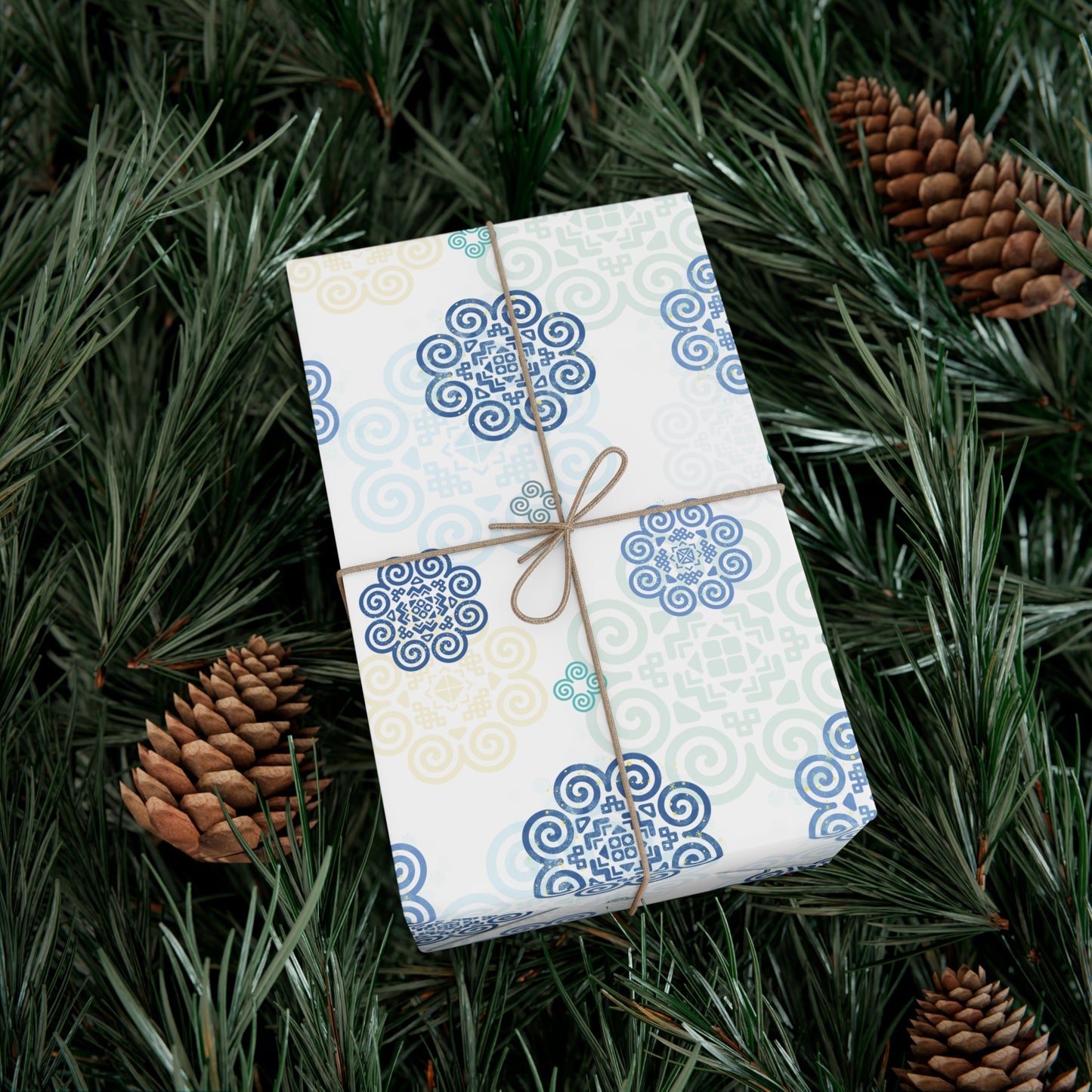 Gift Wrap Papers - Hmong Inspired - Blue Neutral Theme - Silhouette Pattern BG
