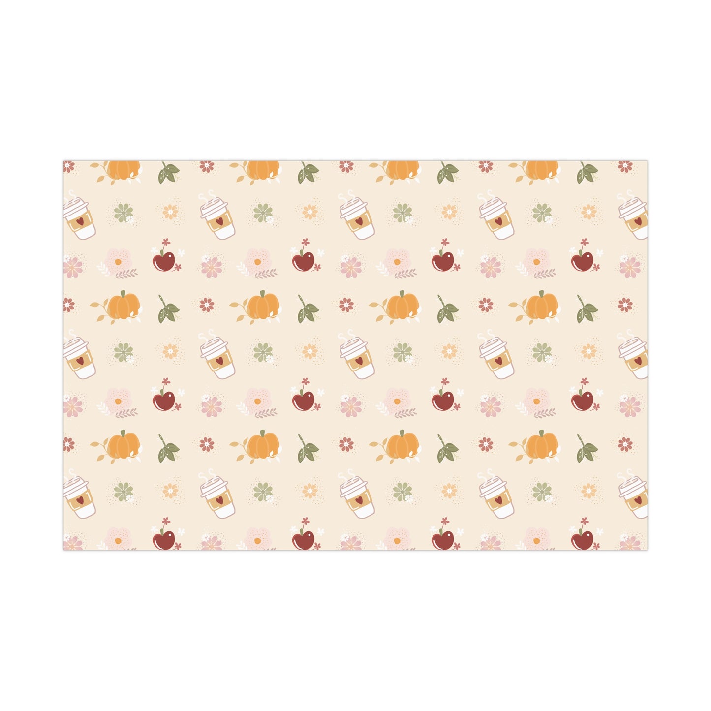 Gift Wrap Papers - Autumn Fall Theme - Apples Pumpkins Leaves Coffee - Pattern BG