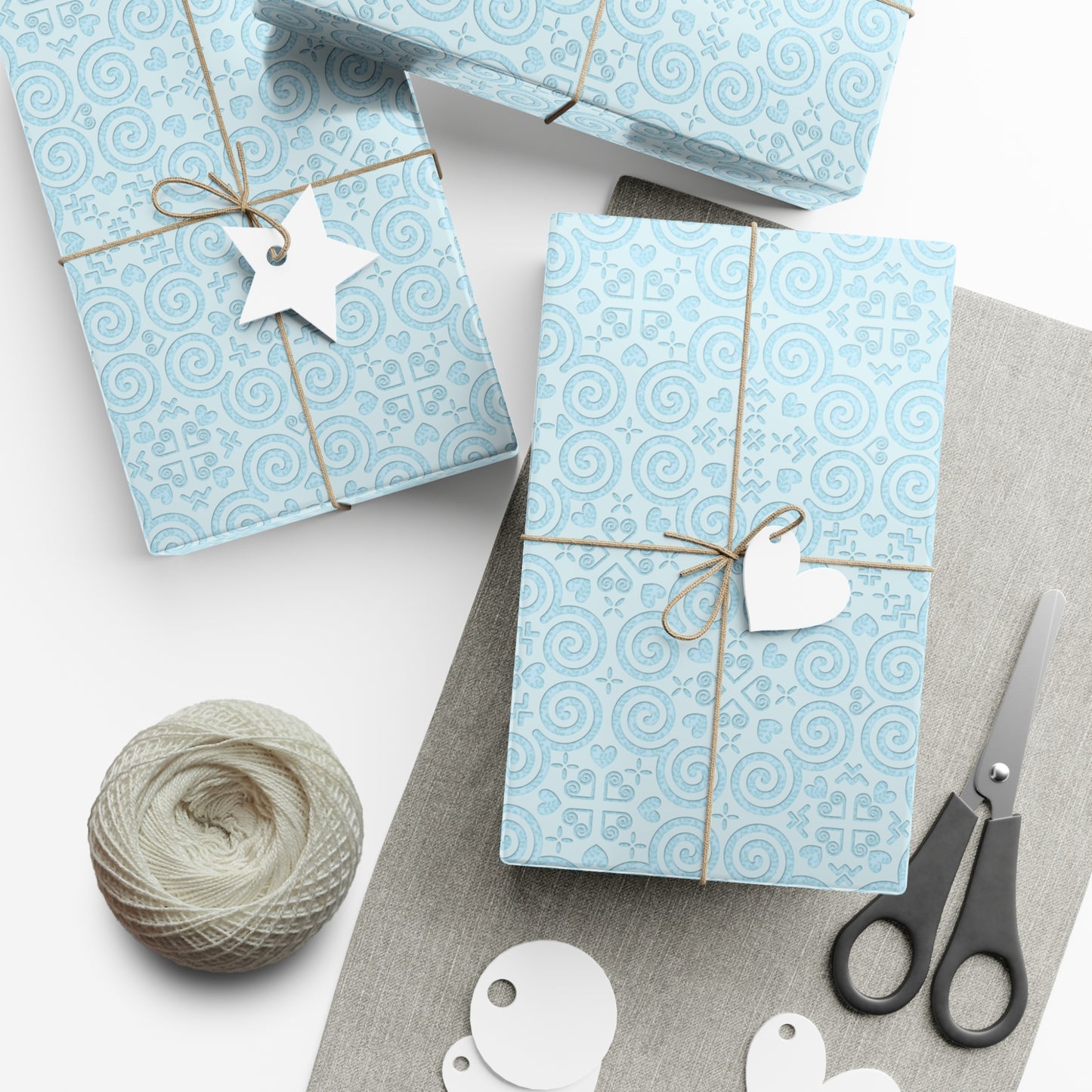 Gift Wrap Papers - Hmong Inspired - Debossed Leaf Pattern - Baby Blue Theme