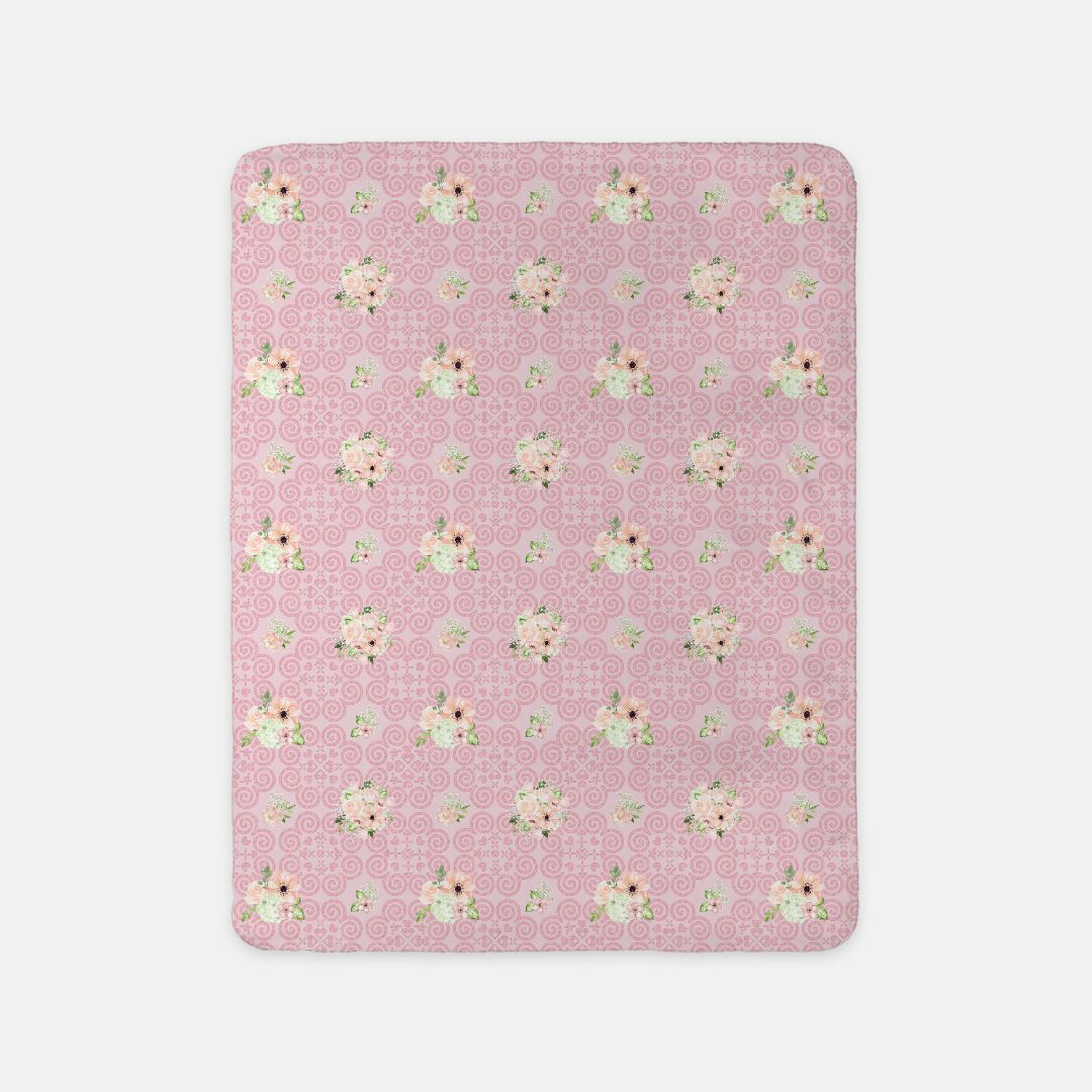 Sherpa Blanket (SAND) - Hmong Inspired - Watercolor Florals Leaves Pattern - Pink Theme