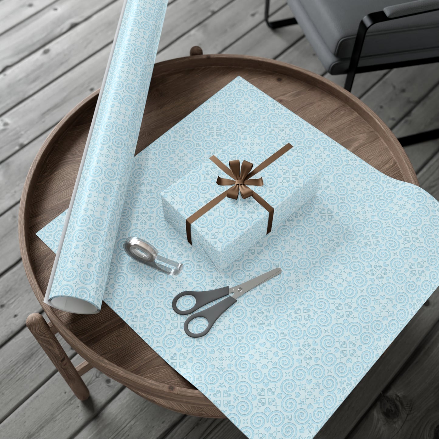 Gift Wrap Papers - Hmong Inspired - Debossed Leaf Pattern - Baby Blue Theme