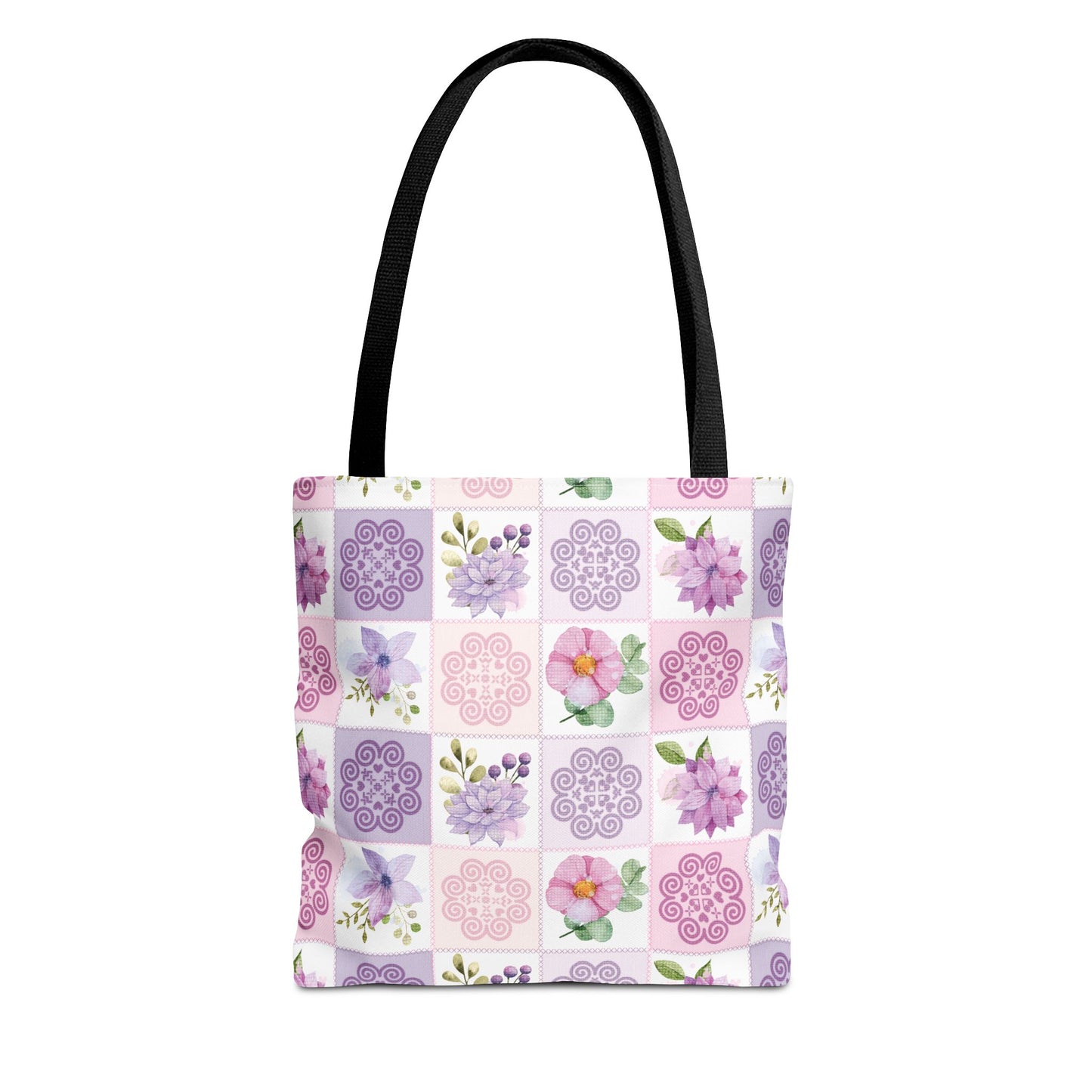 Tote Bag (AOP) - Hmong Inspired Design - Pink Purple Watercolor Theme - Patch Square Pattern