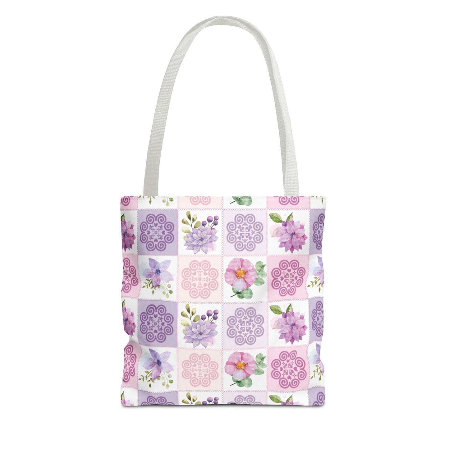 Tote Bag (AOP) - Hmong Inspired Design - Pink Purple Watercolor Theme - Patch Square Pattern