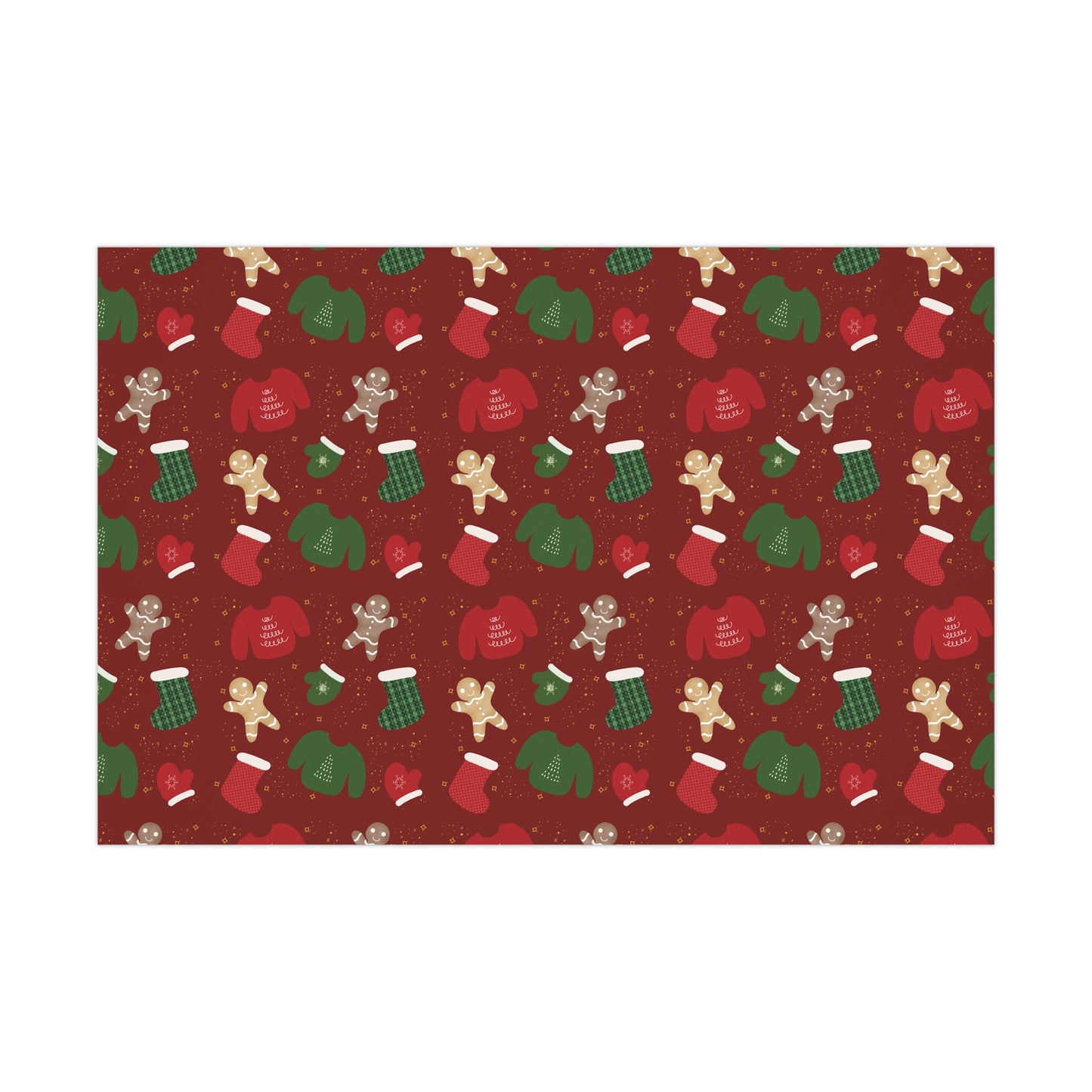 Gift Wrap Papers - Christmas Theme - Sweaters Stockings Mittens Gingerbread - Red BG