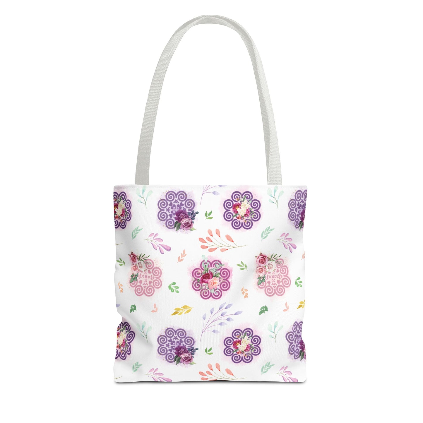 Tote Bag (AOP) - Hmong Inspired - Pink Purple Theme - Watercolor Leaves - White BG