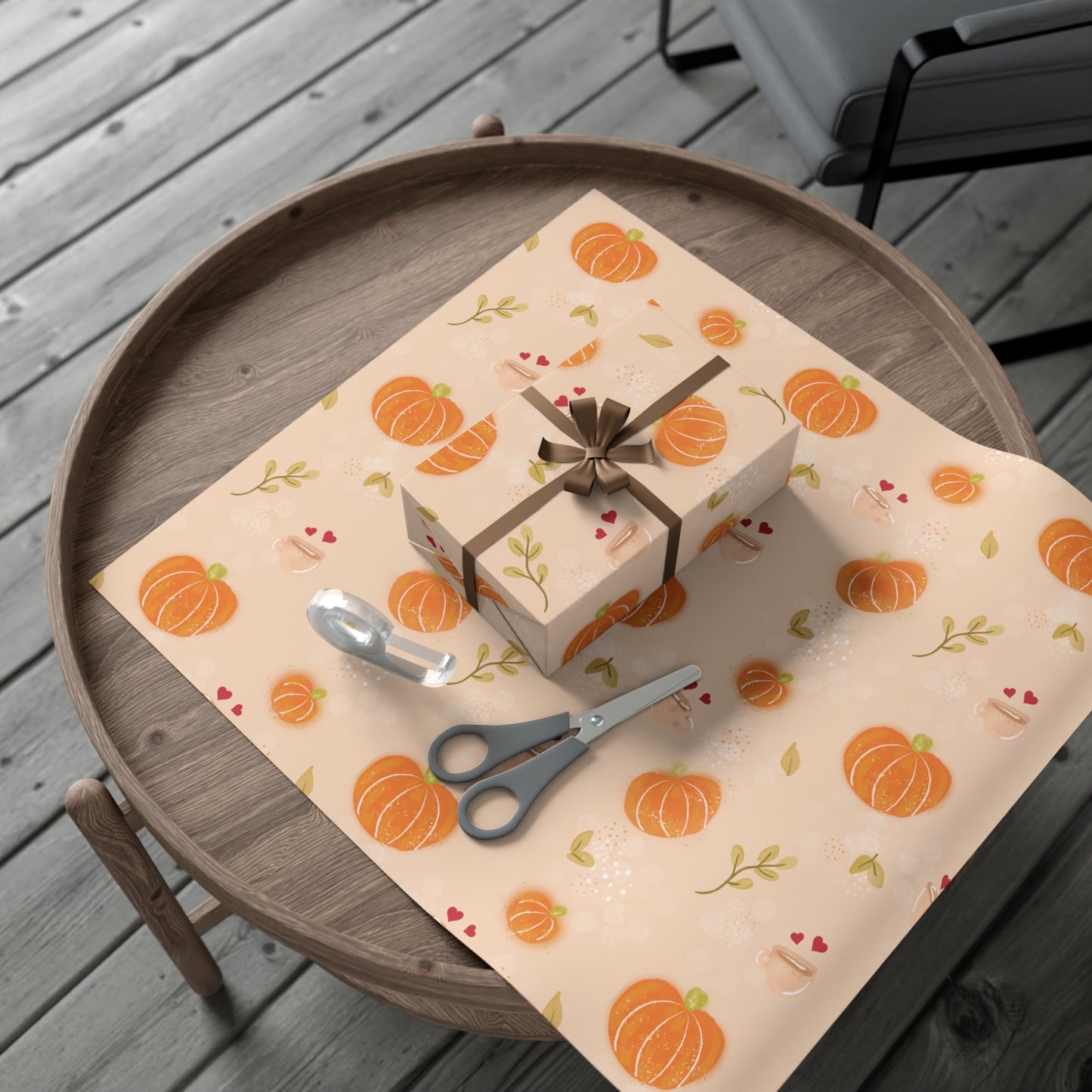 Gift Wrap Papers - Autumn Fall Theme - Pumpkins Leaves Coffee - Pattern BG - SMALLER