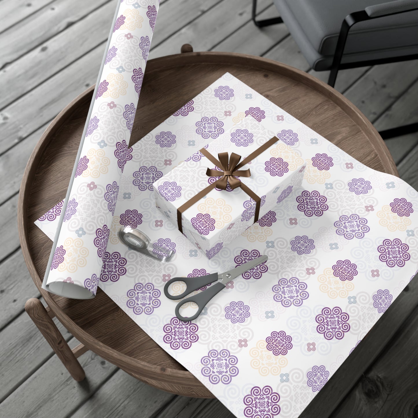 Gift Wrap Papers - Hmong Inspired - Purple Theme - Silhouette Pattern BG