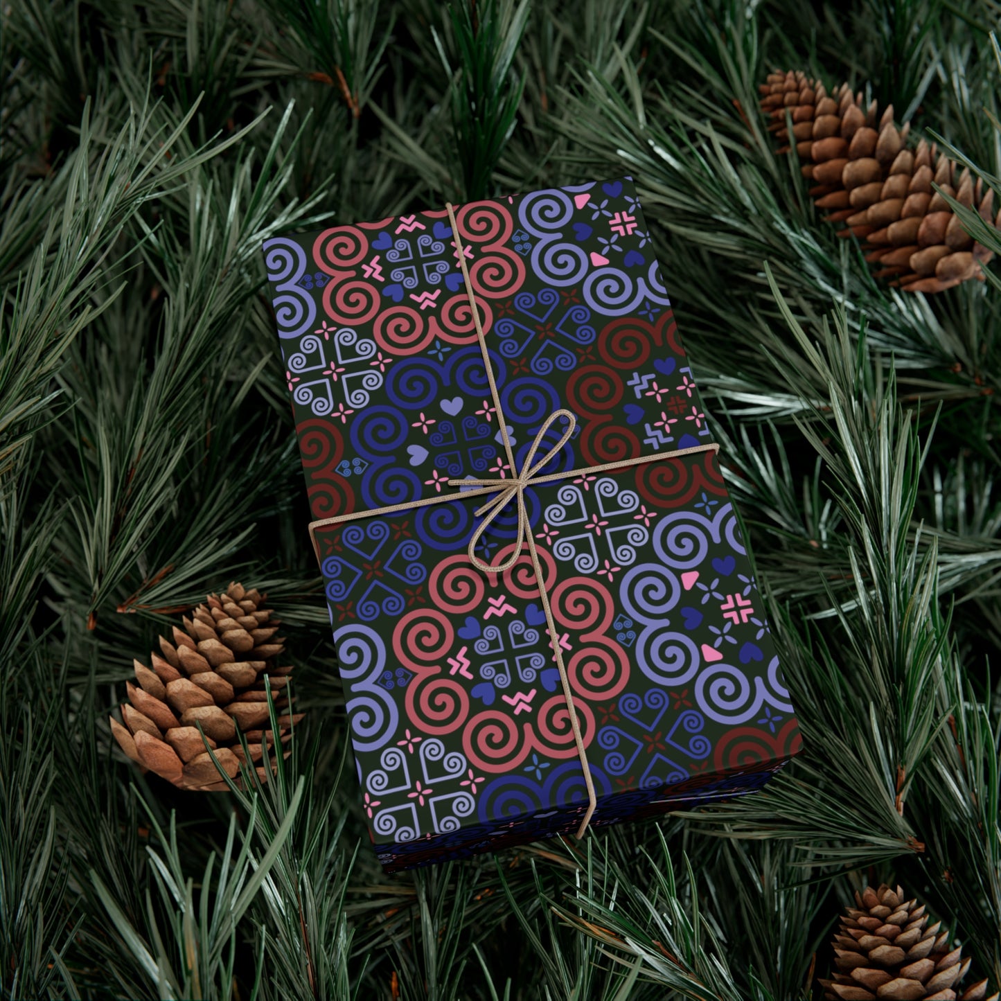 Gift Wrap Papers - Hmong Inspired - Cute Bright Colorful Bold - Blue Brown Dark Theme