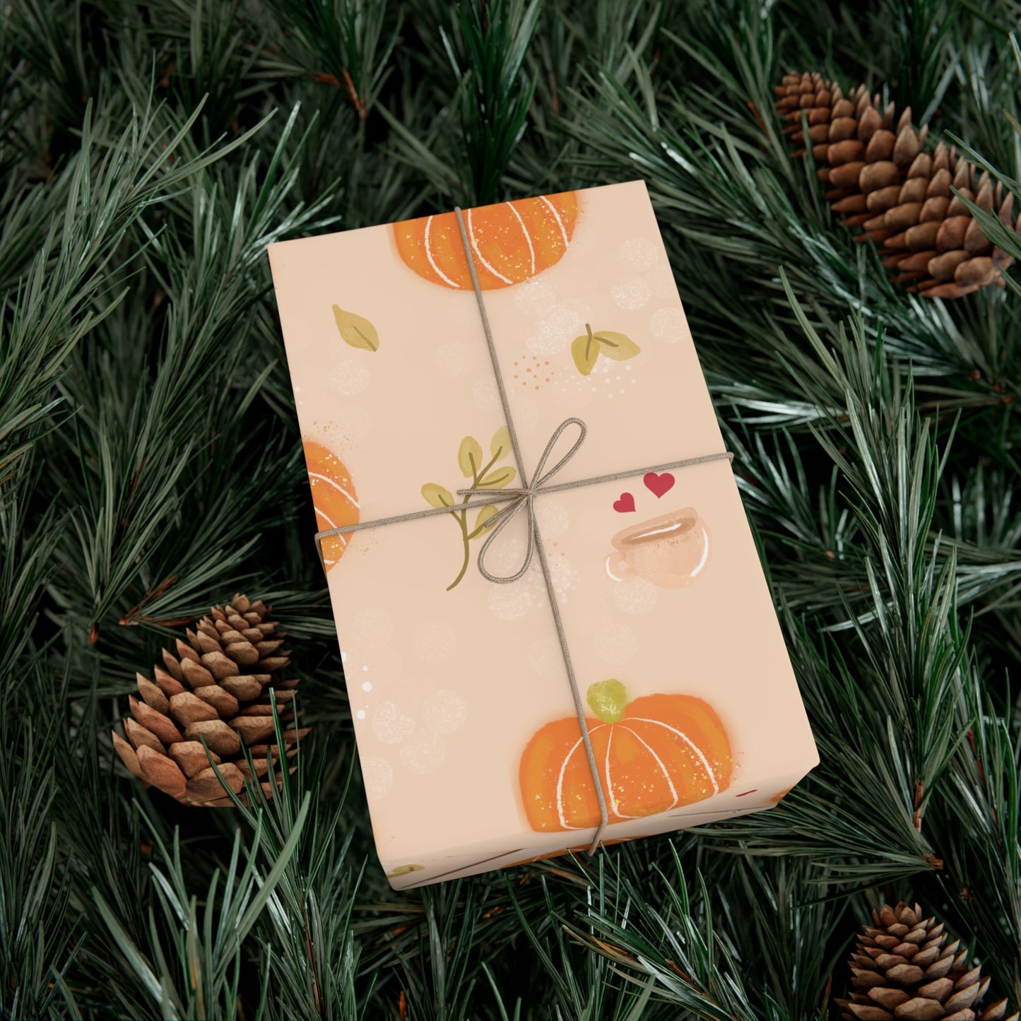Gift Wrap Papers - Autumn Fall Theme - Pumpkins Leaves Coffee - Pattern BG - SMALLER