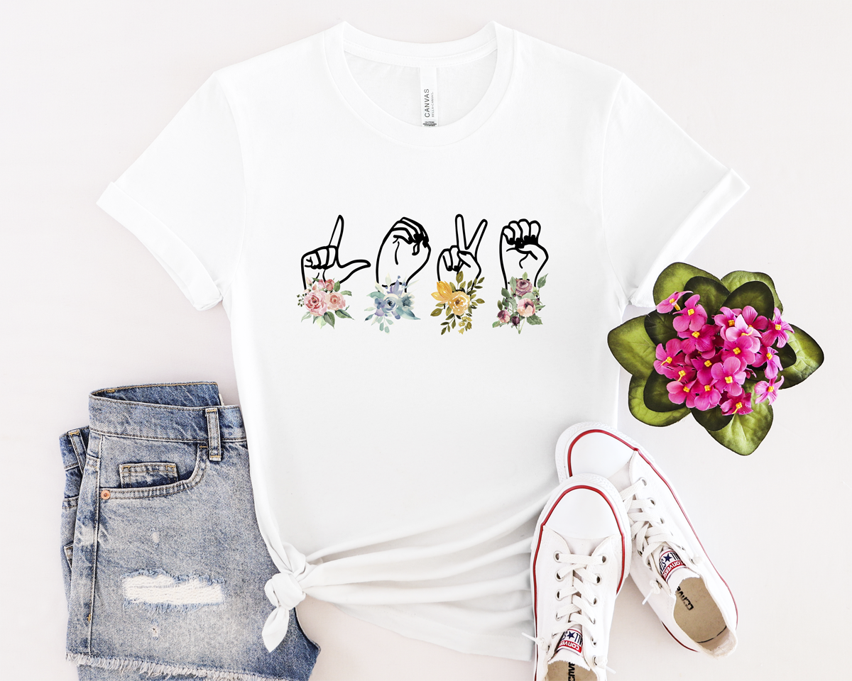 Unisex T-shirt: LOVE Sign Language - Floral Design