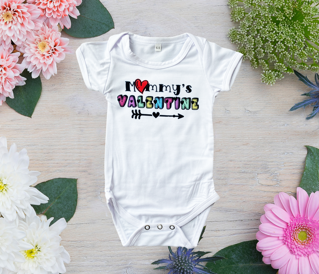 Mommy's Valentine Colorful Bright Fun Letter (Horizontal Design) - Baby, Infant Bodysuit