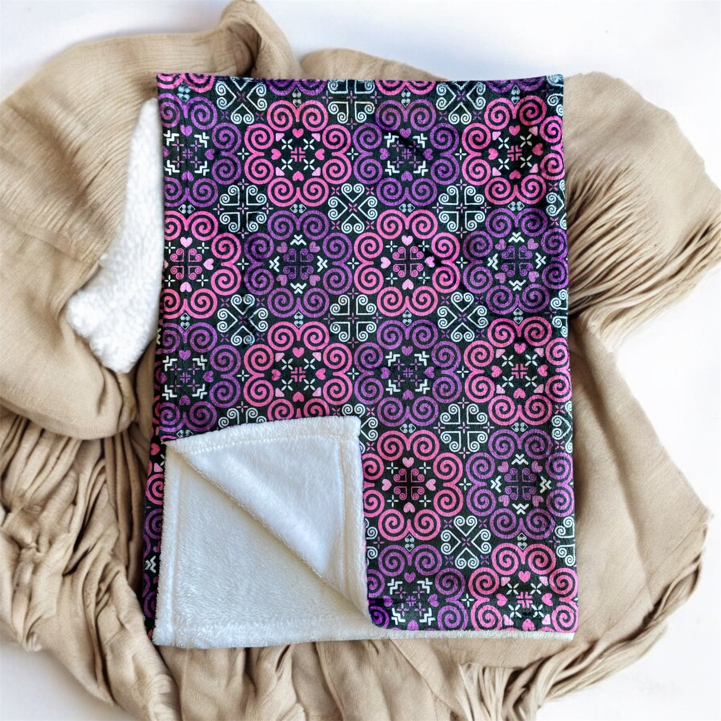 Minky Blanket - Hmong Inspired - Cute Bright Colorful - Watercolor Textured - Pink Purple Theme - Seamless BG