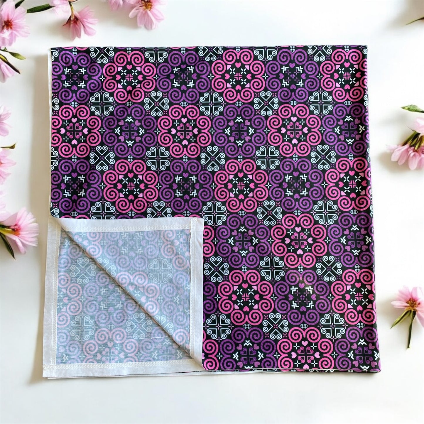 Swaddle Blanket - 42" x 42" -Hmong Inspired - Cute Bright Textured - Pink Purple Theme - Seamless BG