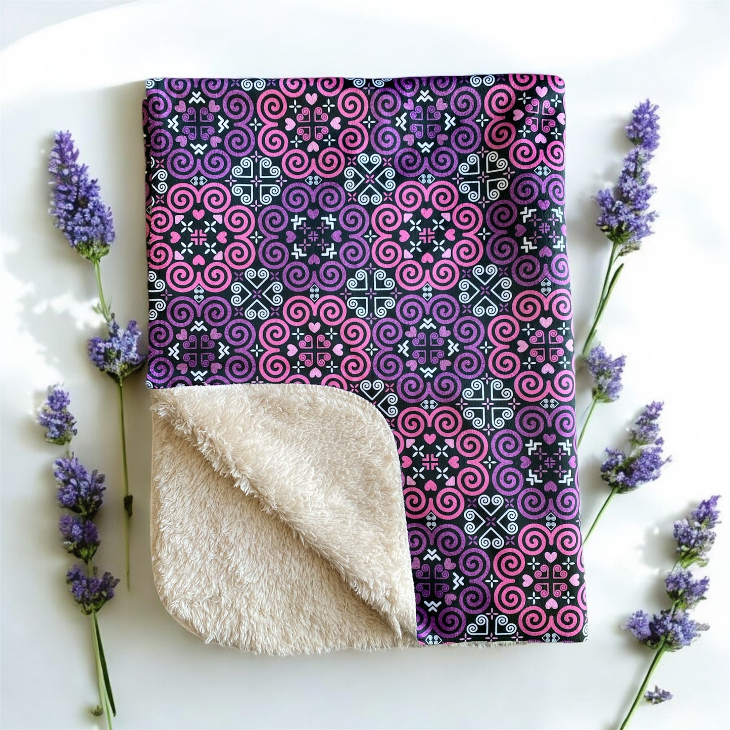Sherpa Blanket (SAND) - Hmong Inspired - Cute Bright Colorful - Watercolor Textured - Pink Purple Theme - Seamless BG