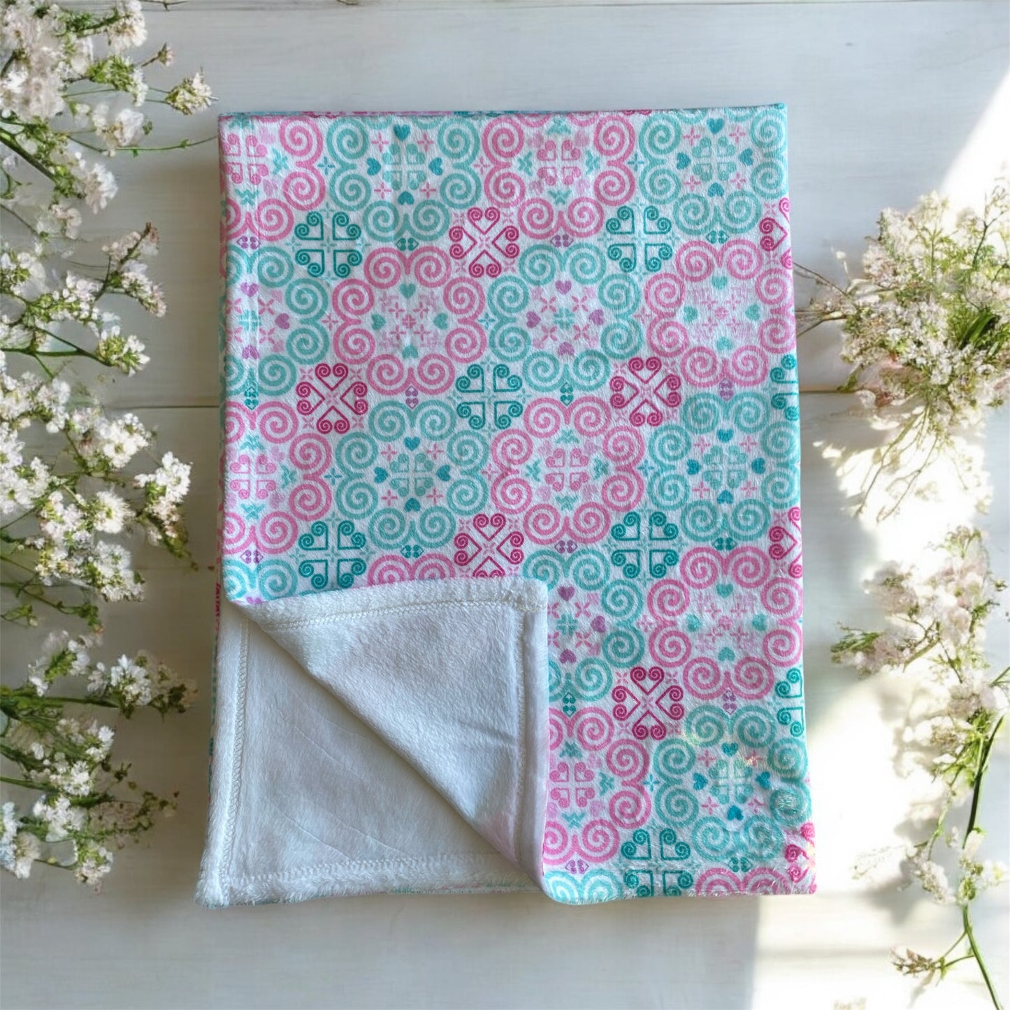 Minky Blanket - Hmong Inspired - Cute Bright Colorful - Watercolor Textured - Pink Mint Pastel Theme