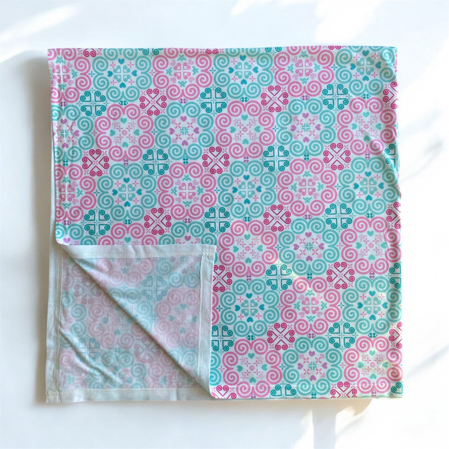 Swaddle Blanket - 42" x 42" - Hmong Inspired - Cute Bright Textured - Pink Mint Pastel Theme