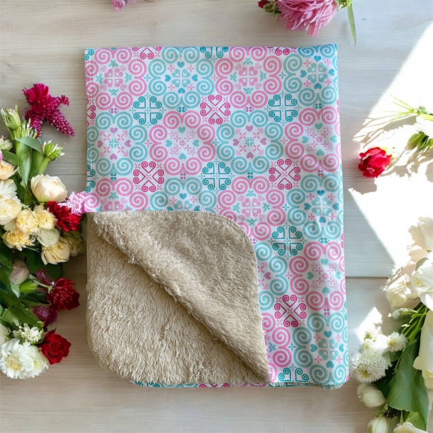 Sherpa Blanket (SAND) - Hmong Inspired - Cute Bright Colorful - Watercolor Textured - Pink Mint Pastel Theme
