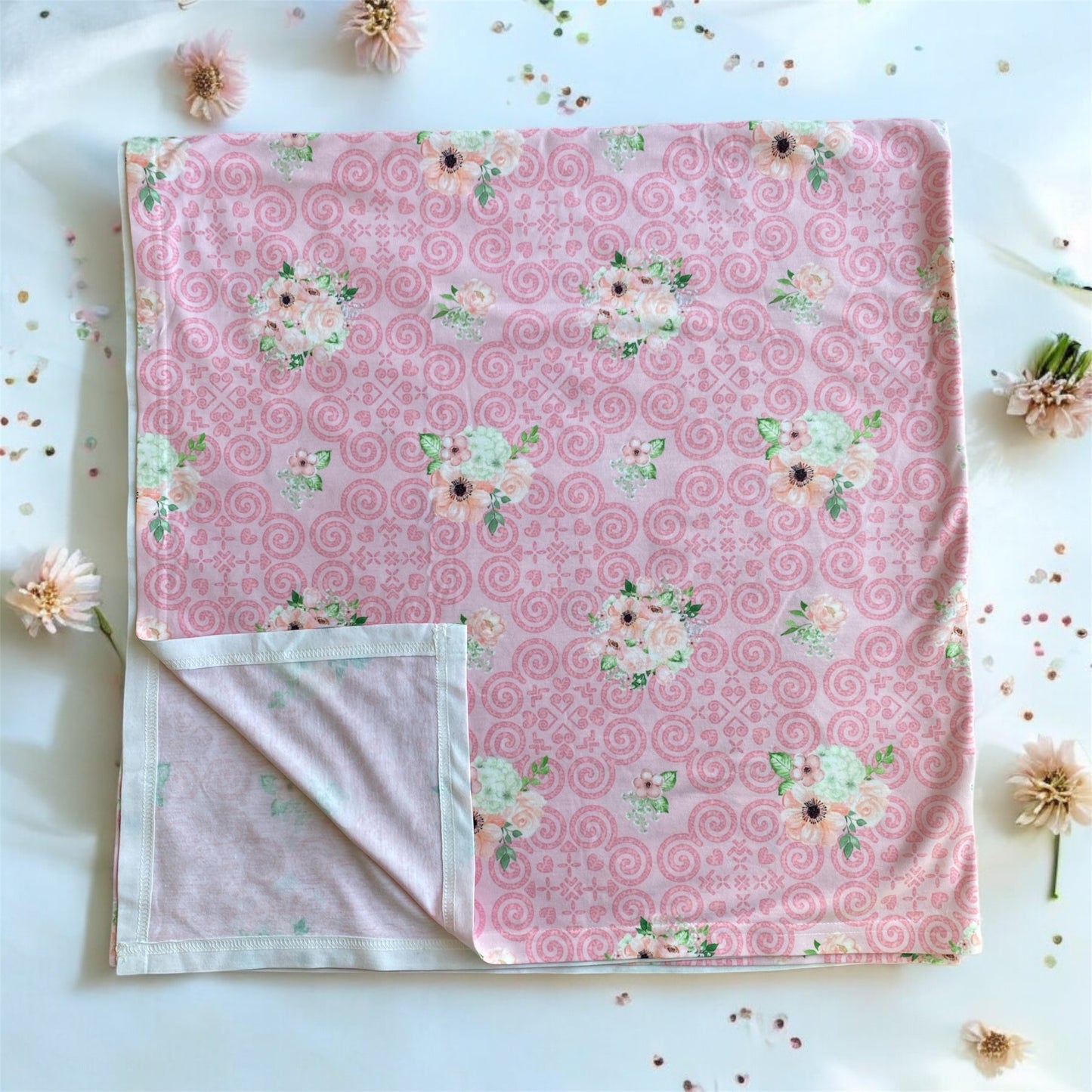Swaddle Blanket - 42" x 42" - Hmong Inspired - Florals Leaves Pattern - Pink Theme