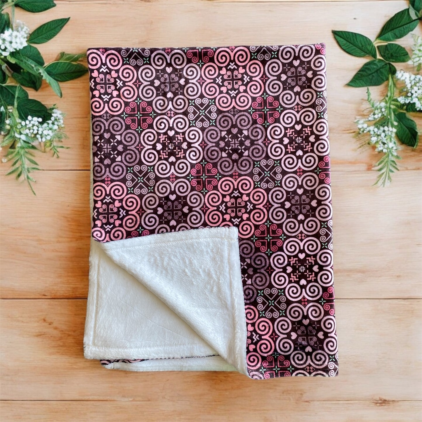 Minky Blanket - Hmong Inspired - Cute Bright Bold - Watercolor Textured - Brown Theme - Seamless BG